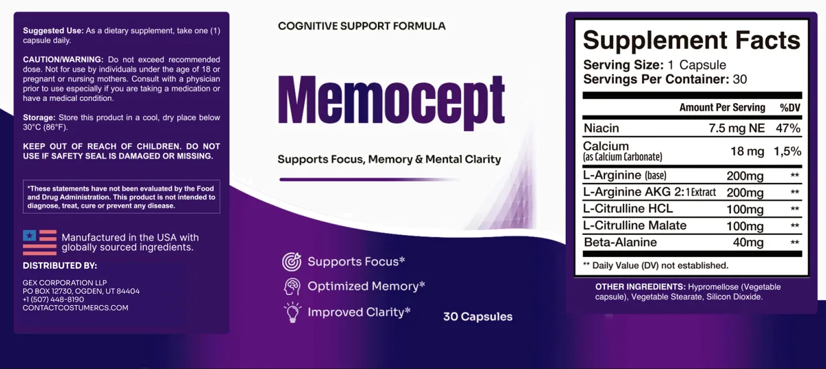 Memocept manufactured in the USA with foreign and domestic ingredients